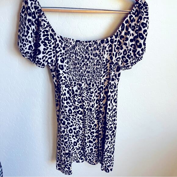 Sanctuary fresh breeze leopard print puff sleeve mini dress smocked size 6 - Picture 5 of 8